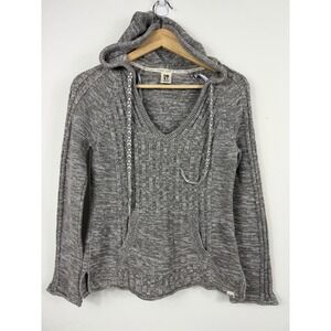 Roxy Hooded Knit Pullover Sweater Gray Space Dye Kangaroo Pocket Women Medium